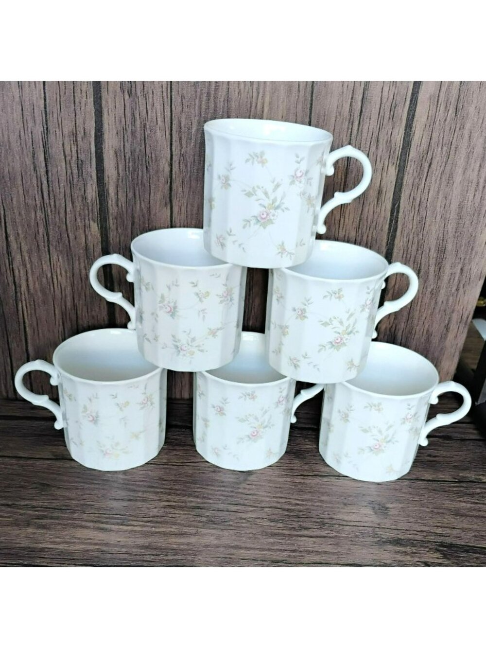 Mikasa French Chintz Flat Cups, Set Of 6 Vintage Floral Mugs, Cottagecore Roses